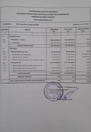 LAPORAN REALISASI PELAKSANAAN DANA DESA ( DD ) TAHUN ANGGARAN 2019