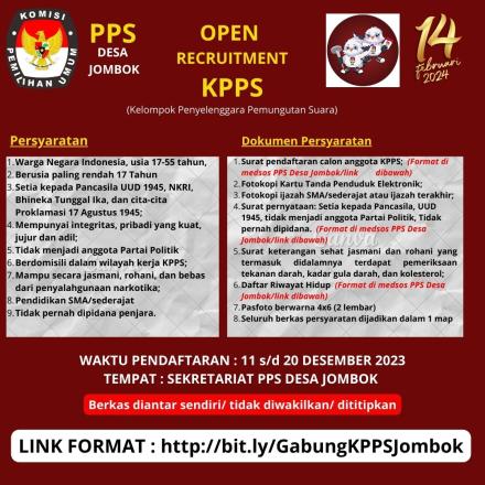 Pendaftaran Kelompok Penyelenggara Pemungutan Suara (KPPS) 